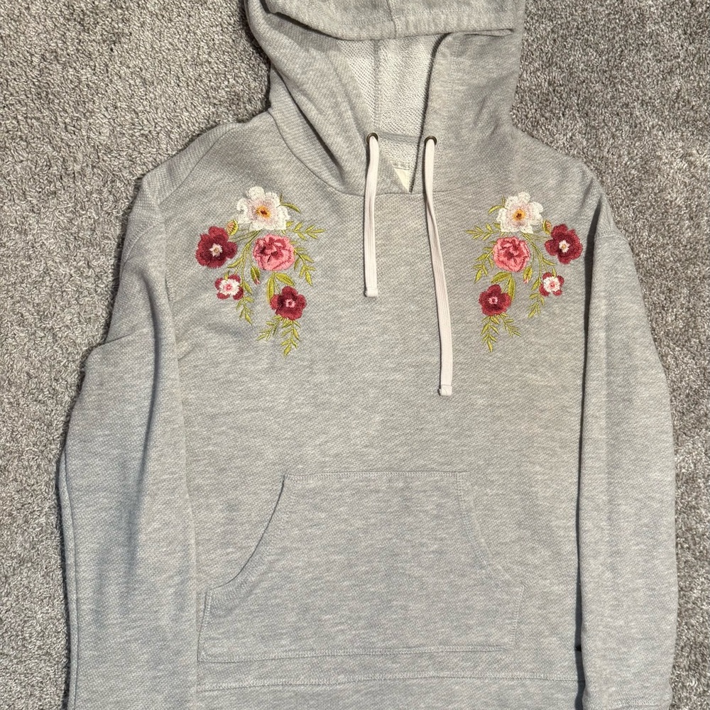 O'Neill Gray Hoodie with Floral Embroidery